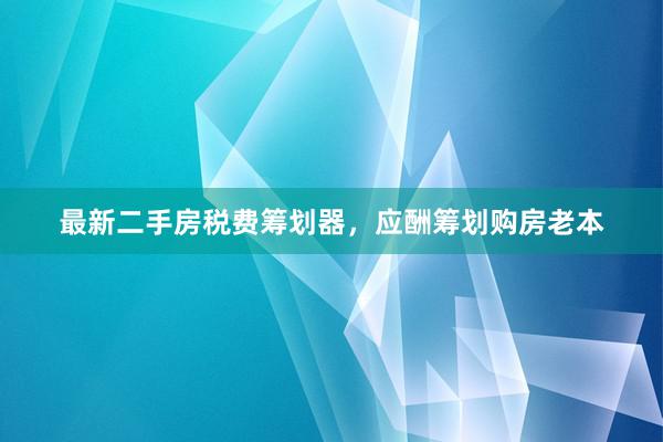 最新二手房税费筹划器，应酬筹划购房老本